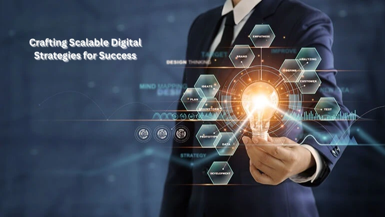 Illustration of a human head made of colorful digital elements symbolizing strategy, technology, and innovation, representing a Digital Success Architect.