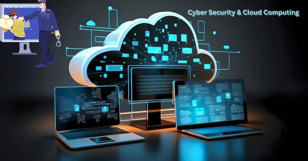 cyber security professional monitoring system, cloud computing infrastructure diagram, security analyst working on laptop, cloud engineer managing servers, cyber security operations center