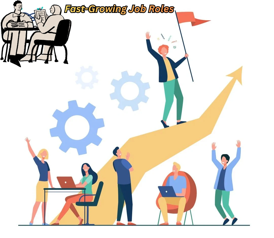 Illustration representing fast-growing job roles that guarantee career growth in 2025 across technology, healthcare, and global industries.