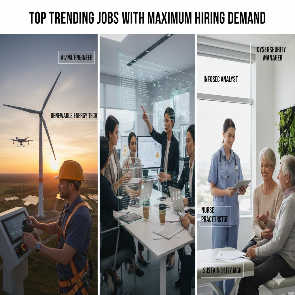 Business professionals reviewing top trending jobs with high hiring demand using digital recruitment and workforce analytics tools.