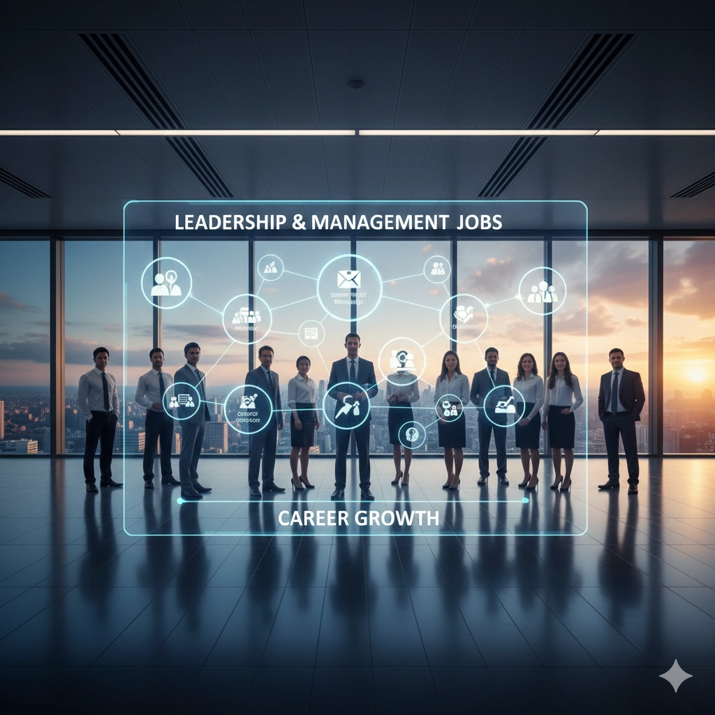 Business leaders and managers collaborating in a professional environment focused on career growth and leadership development.