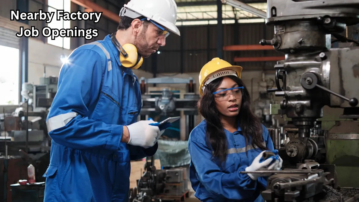 Workers and office staff at a nearby workplace, representing local office and factory job openings with immediate hiring.