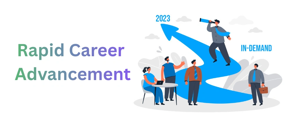 Top jobs offering rapid career advancement showing professionals in technology, finance, consulting, healthcare management, and digital marketing