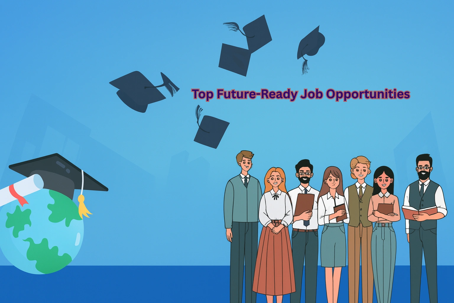 Illustration representing future-ready job opportunities driving career success in 2025 across technology, healthcare, and global industries.